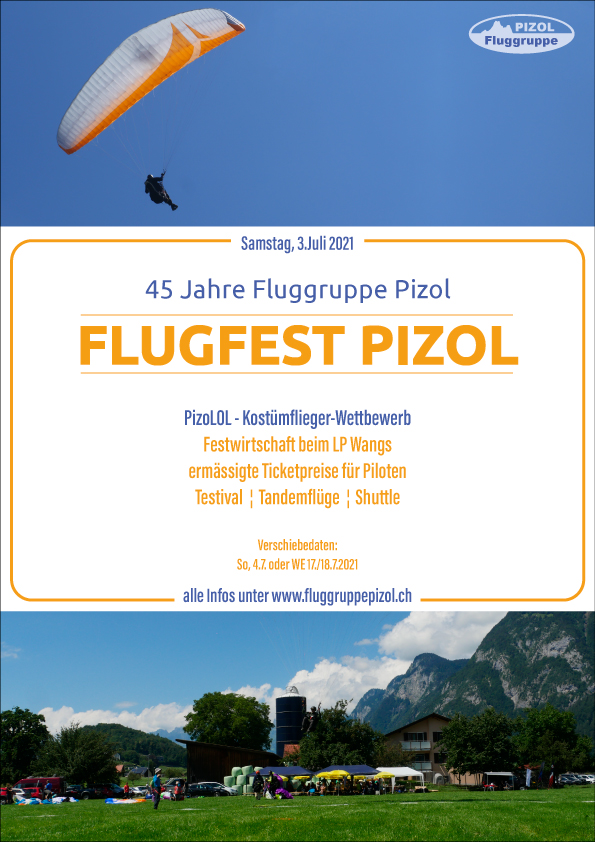 FINDET STATT - Flugfest 2021- 45 Jahre Fluggruppe Pizol!